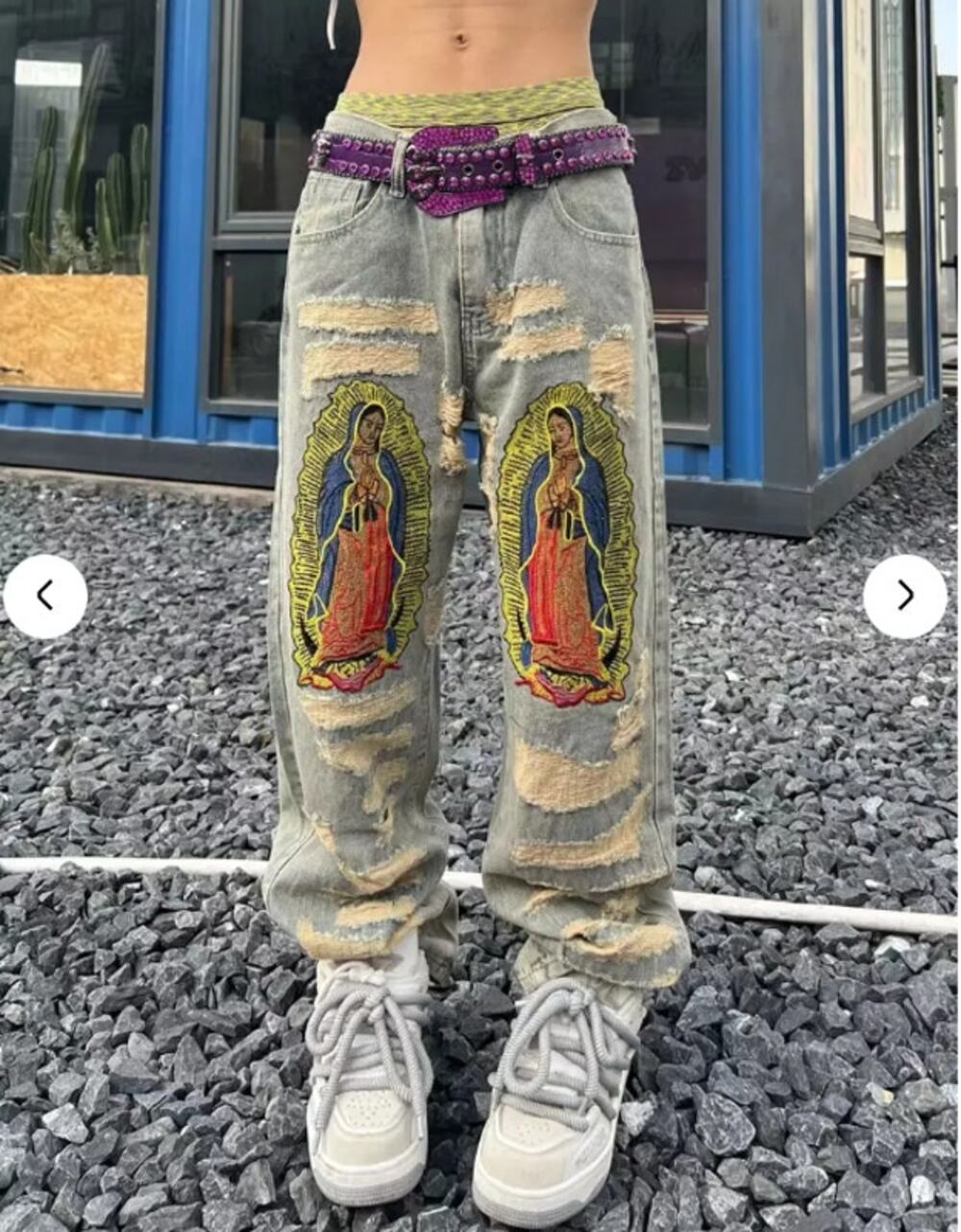 Supermade Retro Jeans Distressed Streetwear 29" x 29" y2K Lady Guadalupe